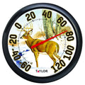 13.25 inch Deer Dial Thermometer showing a buck in a snowy woodland scene.