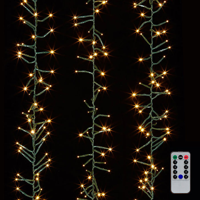 15FT CLUSTER GREEN WIRE W/WHITE LIGHT