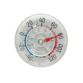 Three and a half inch suction cup dial thermometer with blue cold and red hot temperature scales