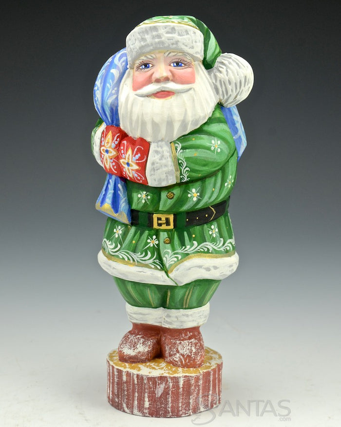 7 inch Green Russian Santa with Scenic Toybag