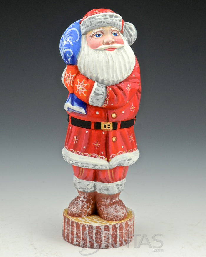 7 inch Red Russian Santa with Scenic Toybag