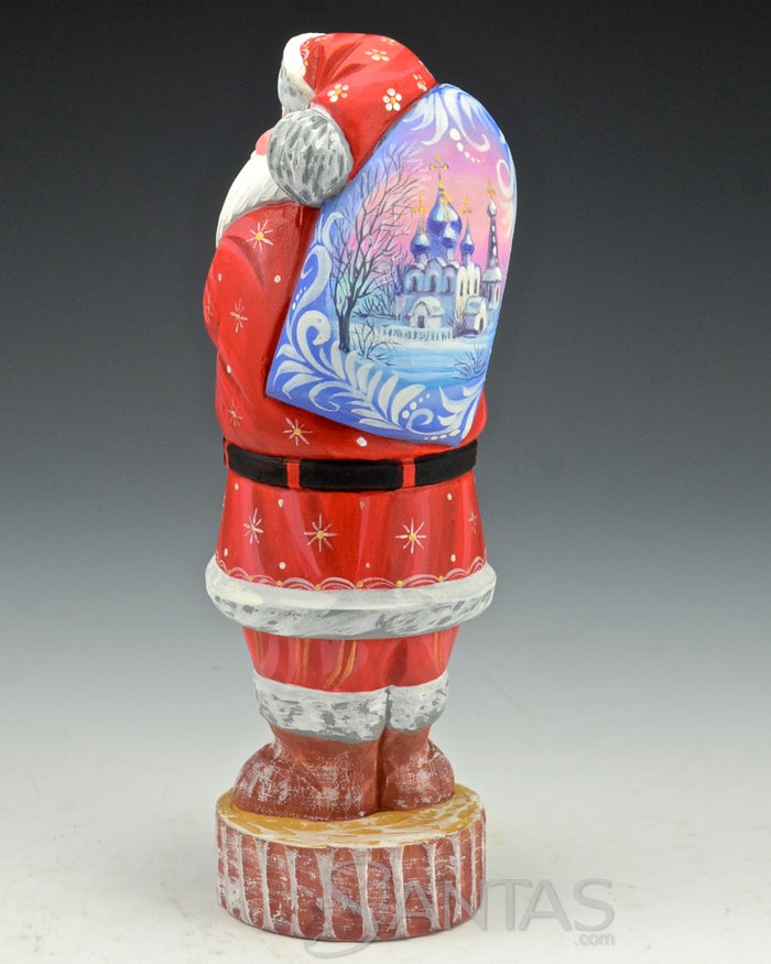 7 inch Red Russian Santa with Scenic Toybag