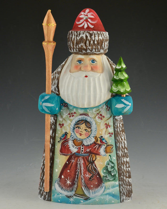 7.5 inch Santa Carving with Little Girl and Birds Scene