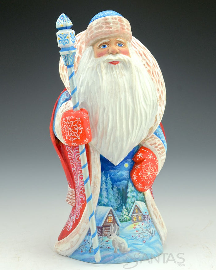 8 inch Russian Santa with Winter Woods Scene