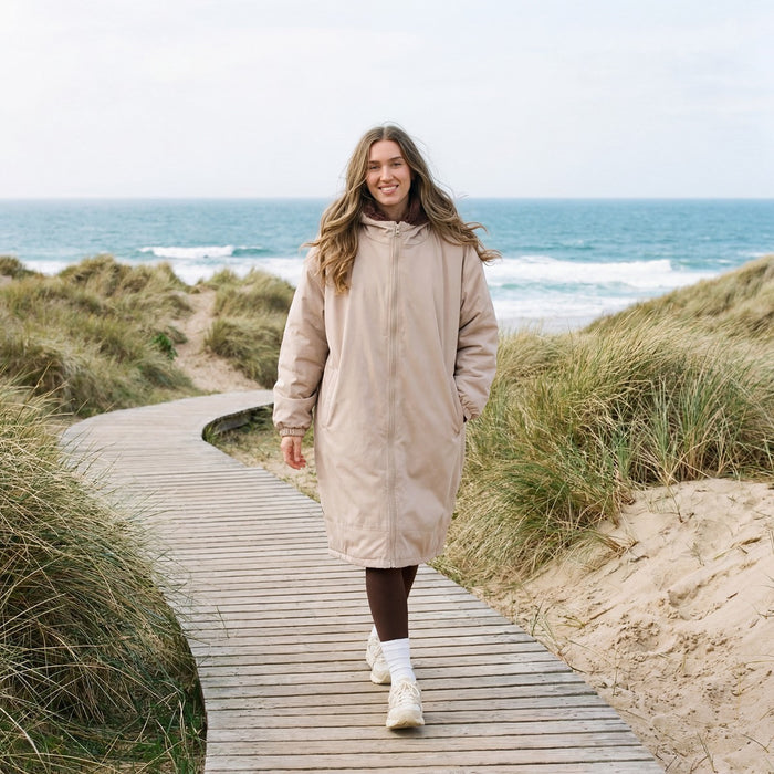 Adults Water Resistant Sherpa Drying Robe - Beige 🇬🇧