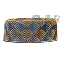 African Kufi Hat - Black with Gold and Silver Leaf Semi-Rigid Design