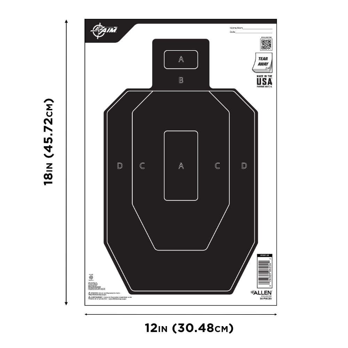 Allen EZ-Aim Half-Size IPSC Silhouette Target 12"x18" Pack of 50