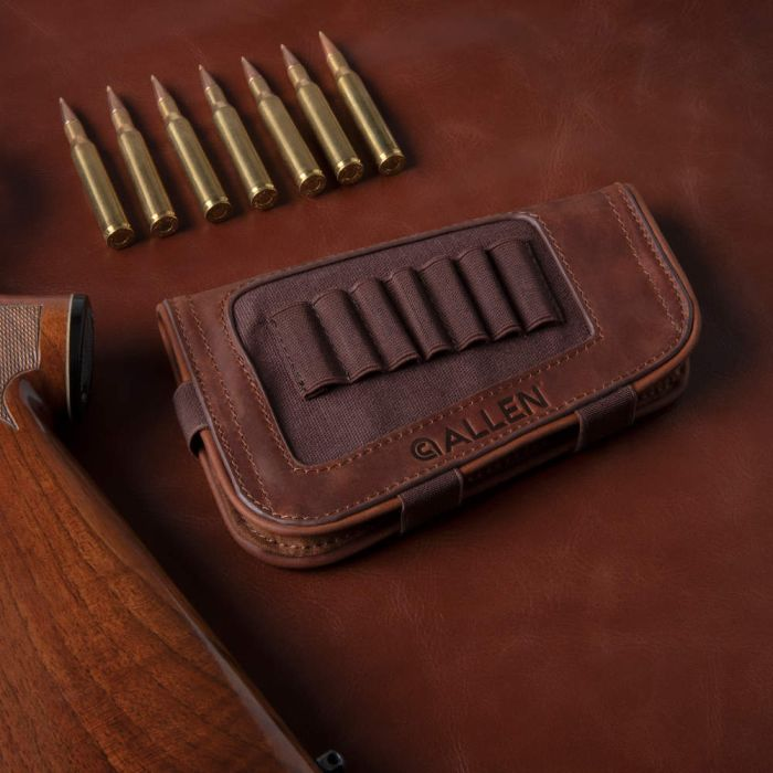 Allen New Castle Cartridge Carrier 223 Remington, 300 Winchester Magnum 7 Rounds Full Grain Leather Brown