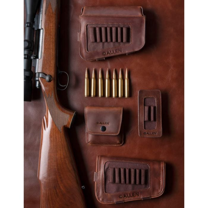 Allen New Castle Cartridge Carrier 223 Remington, 300 Winchester Magnum 7 Rounds Full Grain Leather Brown