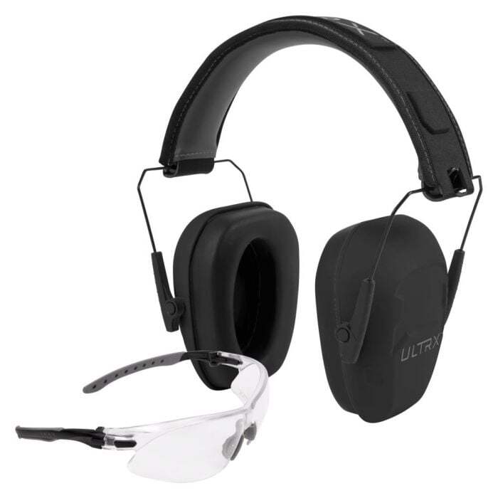 Allen Ultrx Shield  Unisex Shooting Glasses & Ear Muff Combo Black Frame Clear Lens