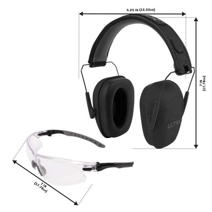 Allen Ultrx Shield  Unisex Shooting Glasses & Ear Muff Combo Black Frame Clear Lens