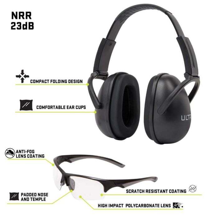 Allen Ultrx Shield  Unisex Shooting Glasses & Ear Muff Combo Black Frame Clear Lens