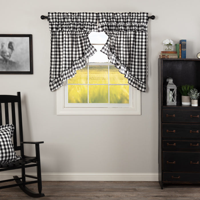 Annie Buffalo Black Check Ruffled Prairie Swag Set of 2 36x36x18
