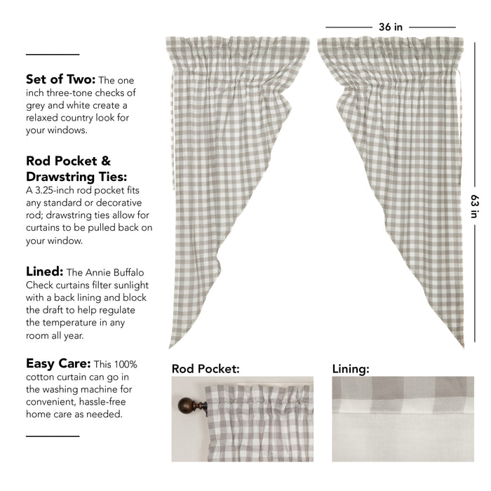 Annie Buffalo Grey Check Prairie Short Panel Set of 2 63x36x18