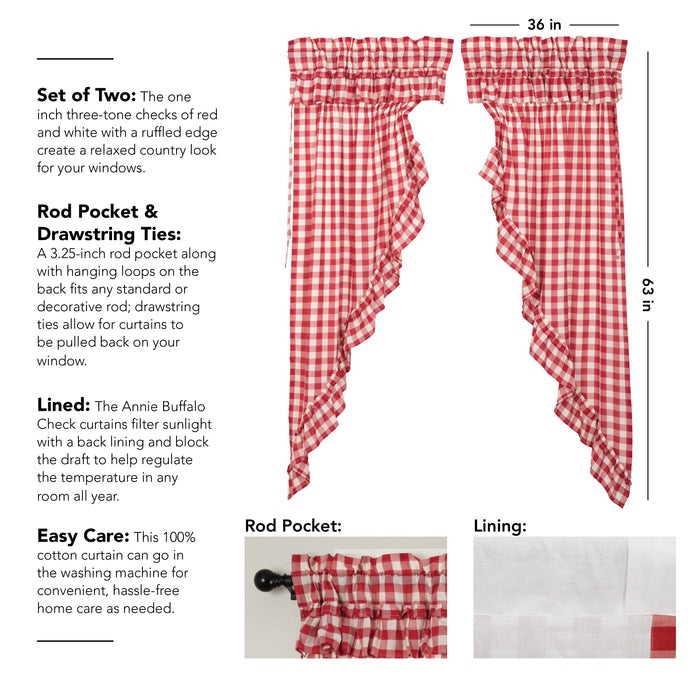Annie Buffalo Red Check Ruffled Prairie Short Panel Set of 2 63x36x18