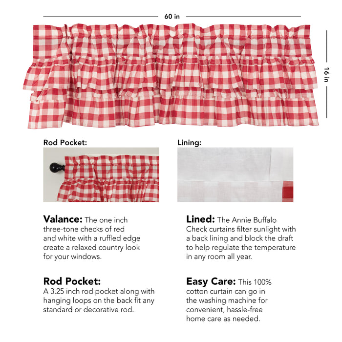 Annie Buffalo Red Check Ruffled Valance 16x60