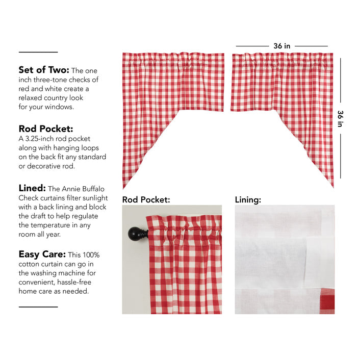 Annie Buffalo Red Check Swag Set of 2 36x36x16