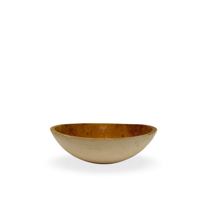 Antique wooden bowl with smooth dark-brown rim and light interior
