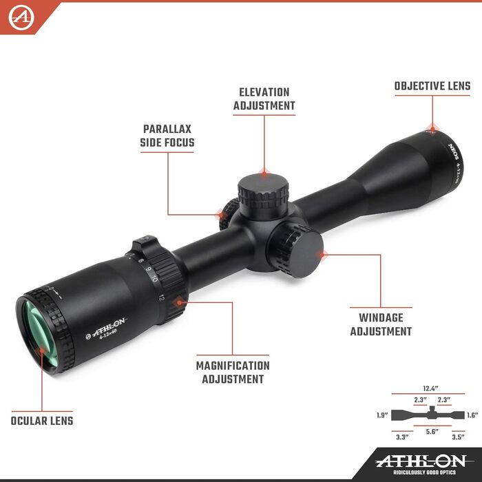Athlon Optics Neos Rifle Scope 4-12x40mm BDC 22 Rimfire Reticle Black