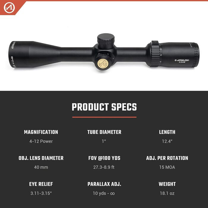 Athlon Optics Neos Rifle Scope 4-12x40mm Centre X Reticle Black