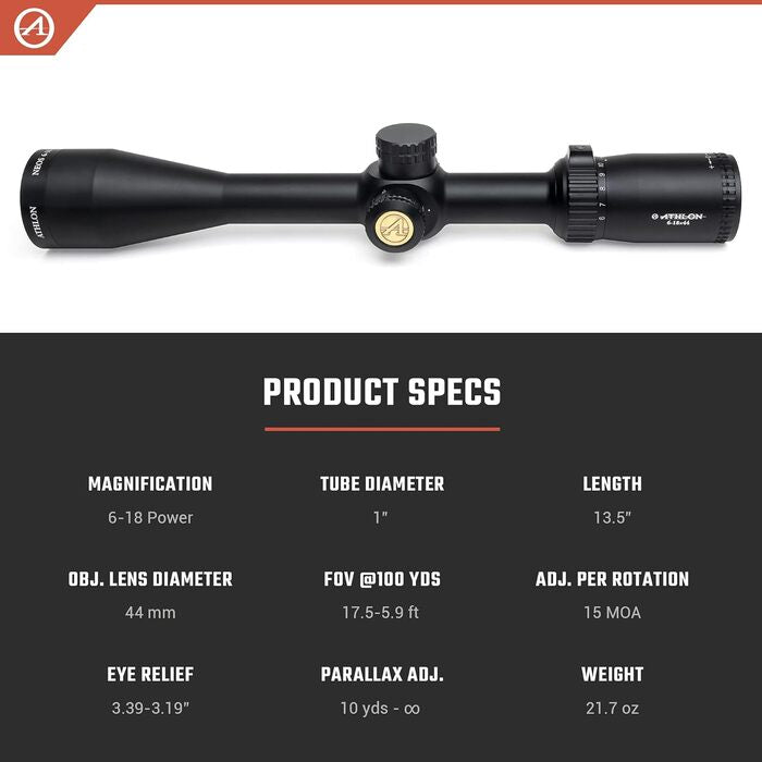 Athlon Optics Neos Rifle Scope 6-18x44mm Centre X Reticle Black