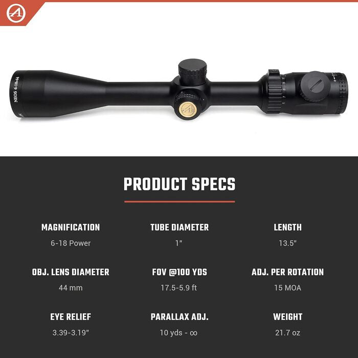 Athlon Optics Neos Rifle Scope 6-18x44mm Illuminated BDC 500 Reticle Black