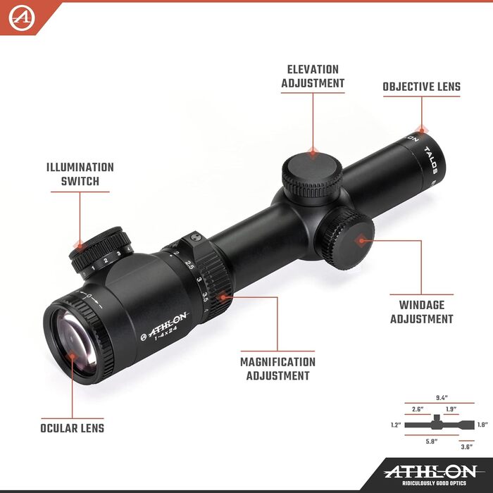 Athlon Optics Talos Gen 2 Rifle Scope 1-4x24mm Illuminated AHSR14 Reticle Black