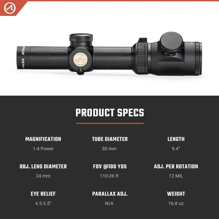 Athlon Optics Talos Gen 2 Rifle Scope 1-4x24mm Illuminated AHSR14 Reticle Black