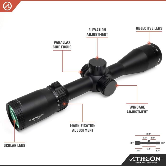Athlon Optics Talos Rifle Scope 3-12x40mm Mil-Dot Reticle Black