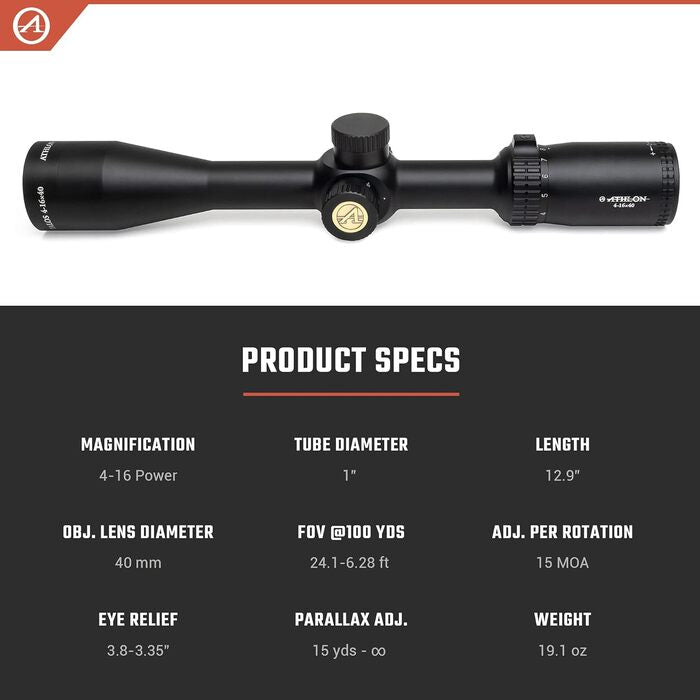 Athlon Optics Talos Rifle Scope 4-16x40mm Mil-Dot Reticle Black