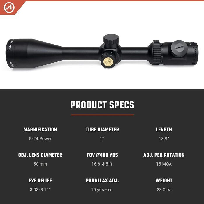 Athlon Optics Talos Rifle Scope 6-24x50mm Illuminated BDC 600 Reticle Black