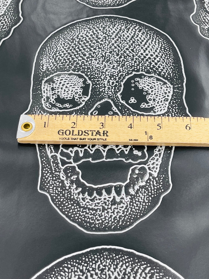 Big Skull Vinyl Fabric - Black - Skull Print Vinyl Fabric, Upholstery, Faux Leather 54” Sold By Yard