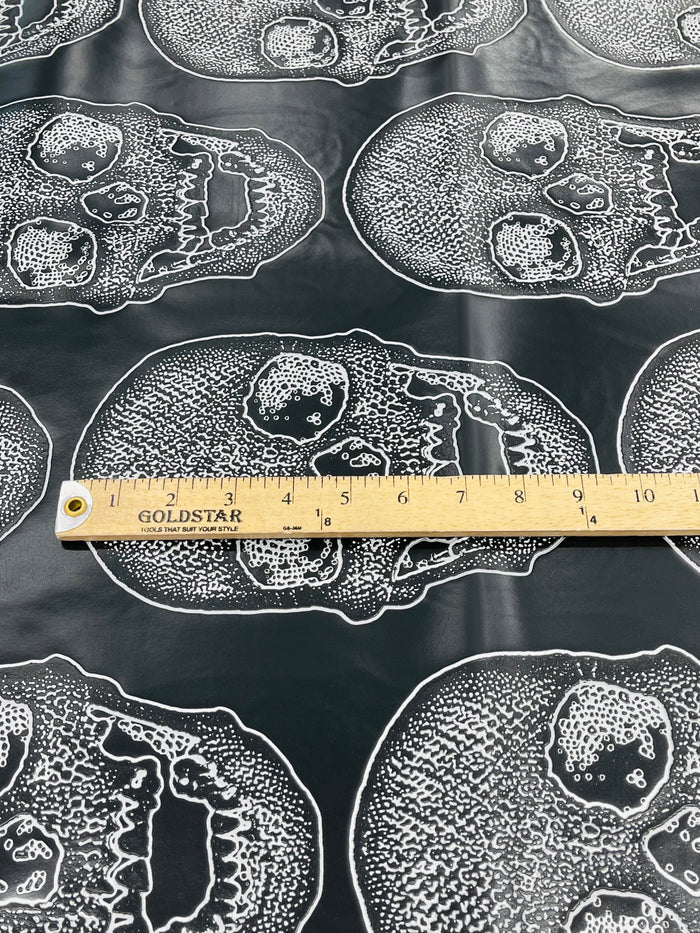 Big Skull Vinyl Fabric - Black - Skull Print Vinyl Fabric, Upholstery, Faux Leather 54” Sold By Yard