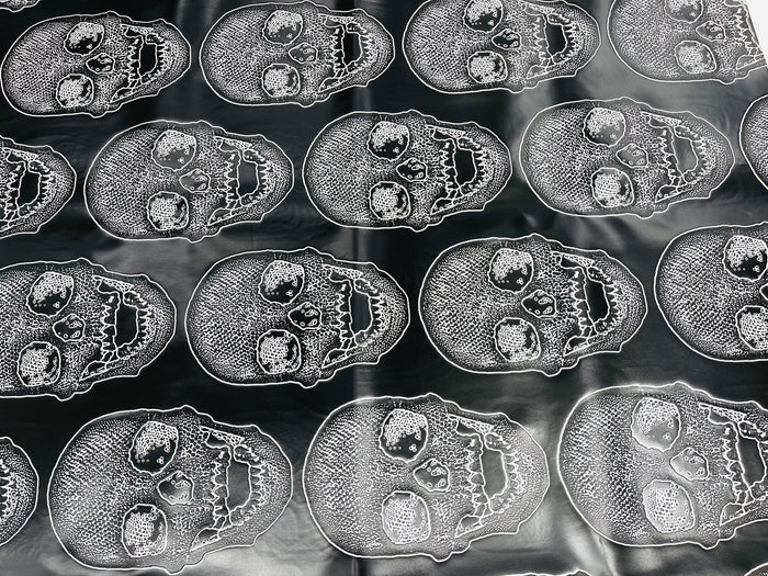 Big Skull Vinyl Fabric - Black - Skull Print Vinyl Fabric, Upholstery, Faux Leather 54” Sold By Yard