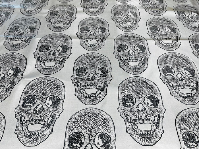 Big Skull Vinyl Fabric - Gray - Skull Print Vinyl Fabric, Upholstery, Faux Leather 54” Sold By Yard