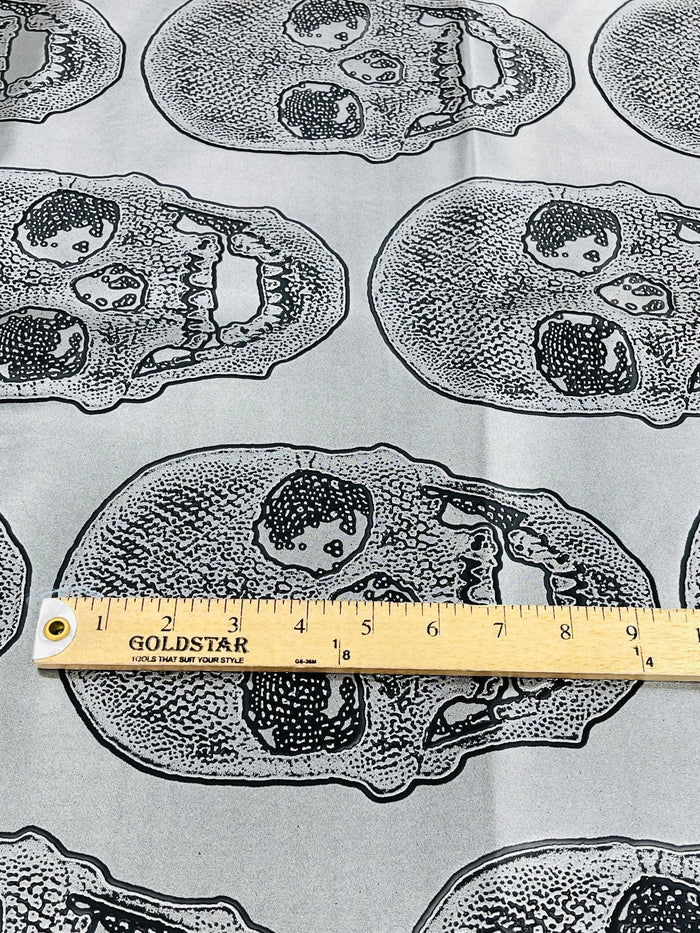 Big Skull Vinyl Fabric - Gray - Skull Print Vinyl Fabric, Upholstery, Faux Leather 54” Sold By Yard