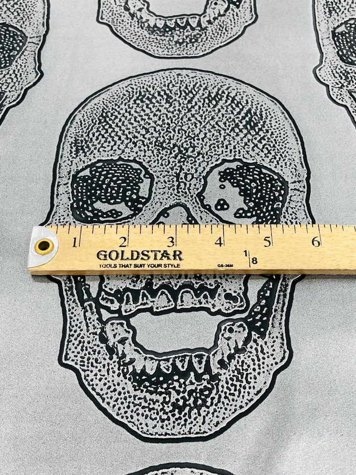 Big Skull Vinyl Fabric - Gray - Skull Print Vinyl Fabric, Upholstery, Faux Leather 54” Sold By Yard