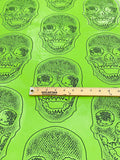 Big Skull Vinyl Fabric - Lime Green - Skull Print Vinyl Fabric, Upholstery, Faux Leather 54” Sold By Yard