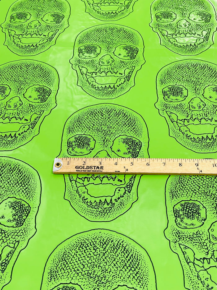 Big Skull Vinyl Fabric - Lime Green - Skull Print Vinyl Fabric, Upholstery, Faux Leather 54” Sold By Yard