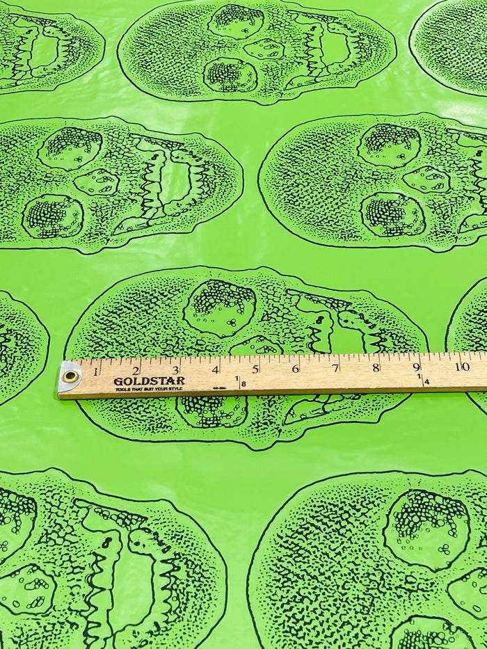 Big Skull Vinyl Fabric - Lime Green - Skull Print Vinyl Fabric, Upholstery, Faux Leather 54” Sold By Yard