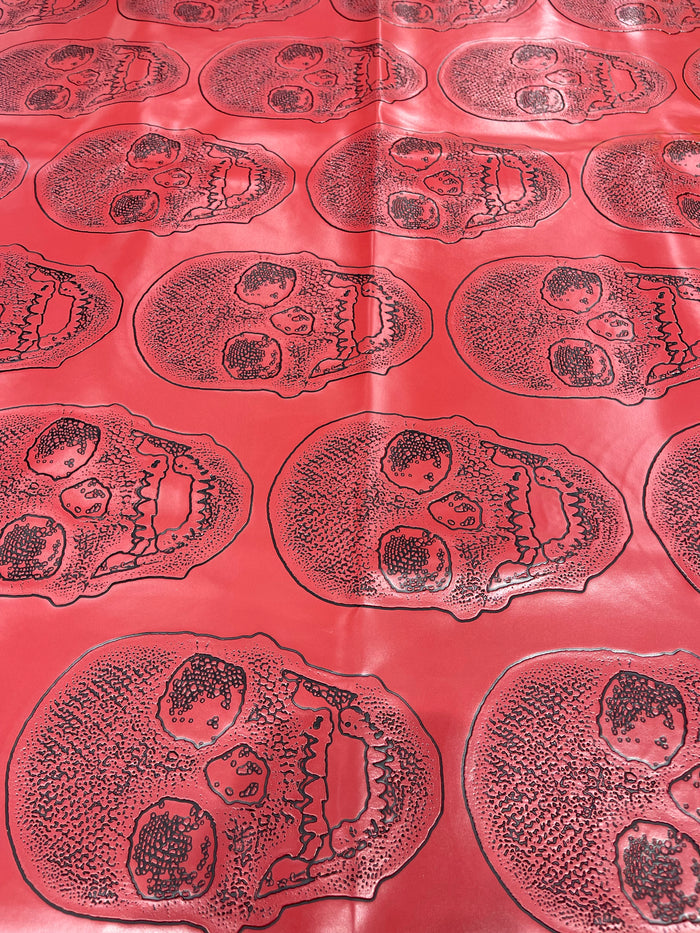 Big Skull Vinyl Fabric - Red - Skull Print Vinyl Fabric, Upholstery, Faux Leather 54” Sold By Yard