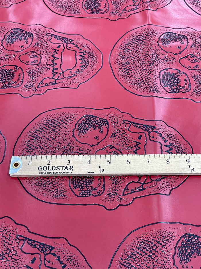 Big Skull Vinyl Fabric - Red - Skull Print Vinyl Fabric, Upholstery, Faux Leather 54” Sold By Yard
