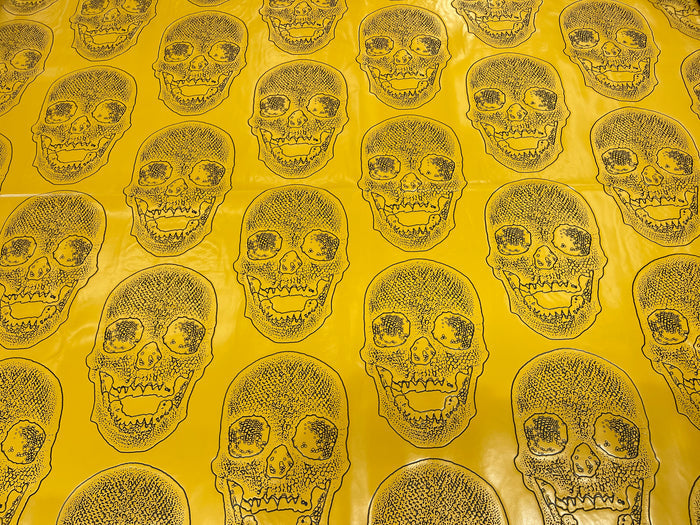 Big Skull Vinyl Fabric - Yellow - Skull Print Vinyl Fabric, Upholstery, Faux Leather 54” Sold By Yard