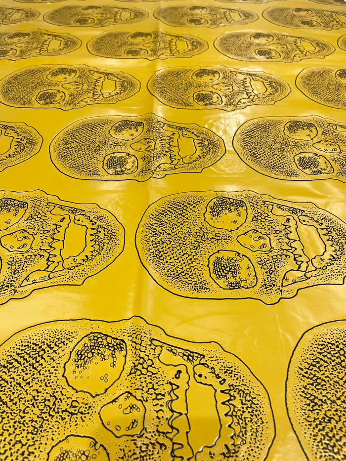 Big Skull Vinyl Fabric - Yellow - Skull Print Vinyl Fabric, Upholstery, Faux Leather 54” Sold By Yard