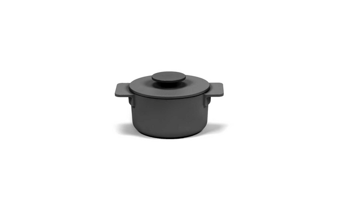 Black surface pot with matching lid and side handles