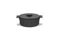 Black surface pot with domed lid and curved side handles