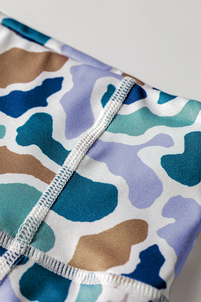 Blue Abstract Camo Printed Seam Detail Biker Shorts 🇺🇸