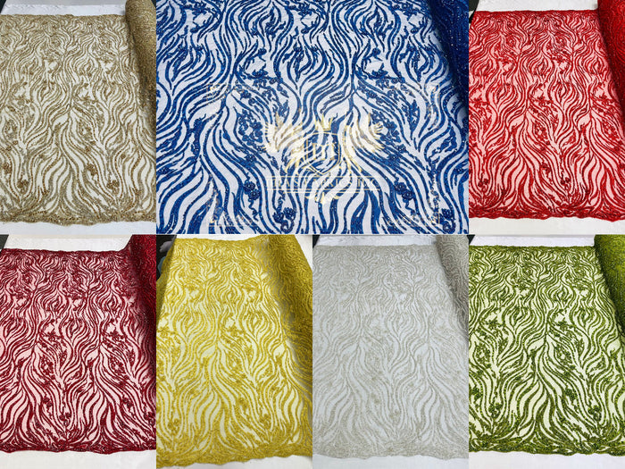 Bridal Lace Beaded Fabric - by the yard - Embroidered Design with Beads/Sequins Sold in Many Colors