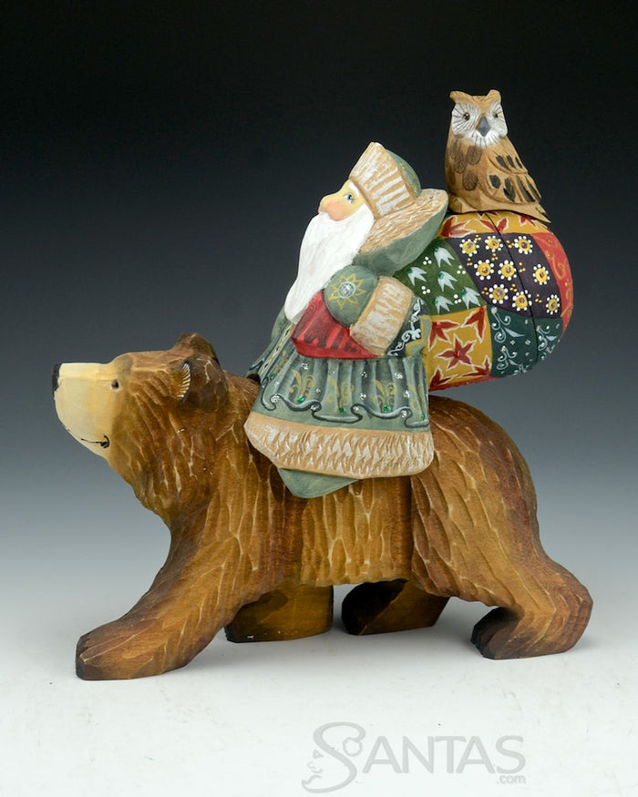 Brown Bear Secret Box Santa with Owl