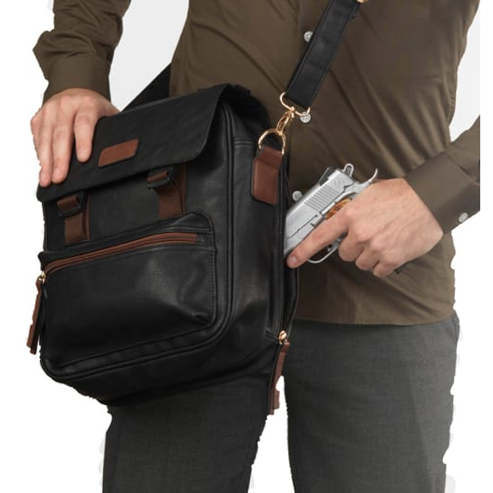 Bulldog Cases Urban Satchel with Tablet Storage Ambidextrous Most Small Pistols & Revolvers Leather Black Medium